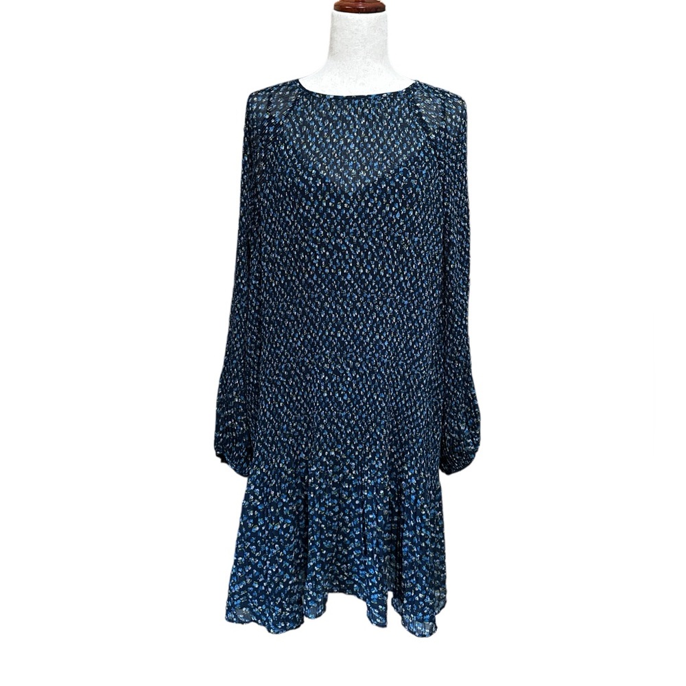 Madewell Crinkle Pleated Georgette Mini Dress in Blue Ditsy Floral